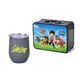 Retro Lunchbox + Single 12 oz Rubberized Finish Stemless Wine Glass In Vacuum Formed Insert