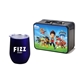 Retro Lunchbox + Single 12 oz Rubberized Finish Stemless Wine Glass In Vacuum Formed Insert