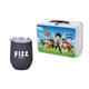 Retro Lunchbox + Single 12 oz Rubberized Finish Stemless Wine Glass In Vacuum Formed Insert