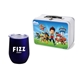 Retro Lunchbox + Single 12 oz Rubberized Finish Stemless Wine Glass In Vacuum Formed Insert