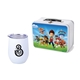 Retro Lunchbox + Single 12 oz Rubberized Finish Stemless Wine Glass In Vacuum Formed Insert