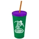 Promotional Personalized 24 oz Stadium Plastic Tumbler Cup With Straw And Lid