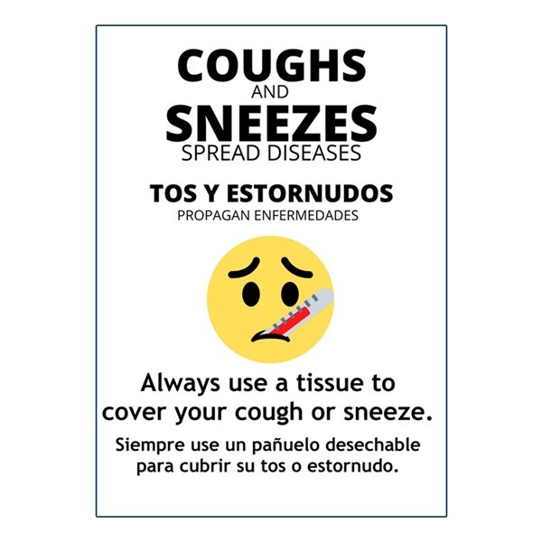 Coughs Sneezes Square Corner Bilingual Label