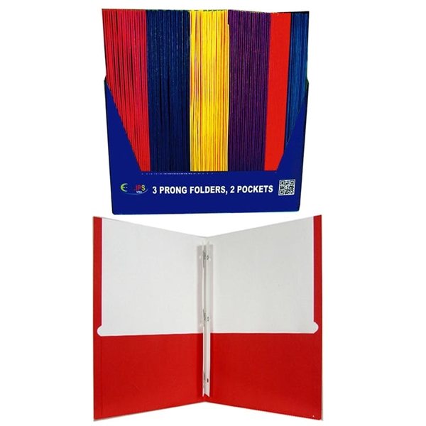 E - Clips 2 Pocket Folders - Assorted Colors 3 Prong