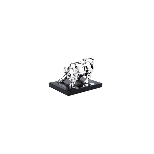 Silver Plated Bull on Wooden Base
