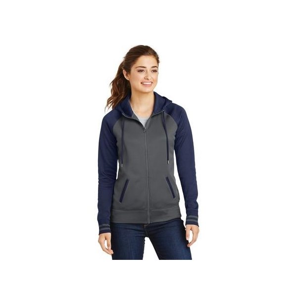 Sport - Tek Womens Sport - Wick Varsity Fleece Full - Zip Hooded Jacket. LST236