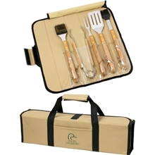5 Piece BBQ Set (Bamboo) in Roll - Up Case