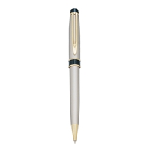 Blackpen Twist - Action Satin Nickel Brass Ballpoint Pen w / Black and Gold Points