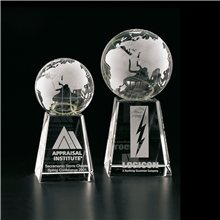 Clearaward Etched Globe Optical Crystal Award 8 In