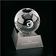 Clearaward Optical Crystal Global Award w / Silver Base 3 1/8 In