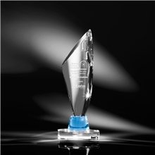 Clearaward Azure Blue Optical Crystal Quill Achievement Award 10 in