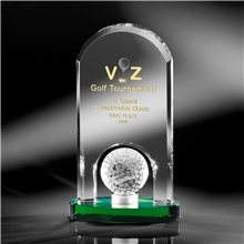 Clearaward Spinning Golf Ball Optical Crystal Achievement Award Green Base 8 in