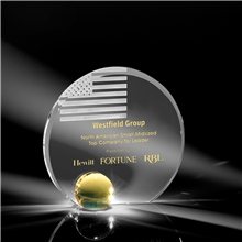 Clearaward Old Glory Flag Optical Crystal Achievement Award Amber Sphere 8 in