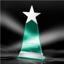 Clearaward Green Jade Crystal Stellar Achievement Award Silver Base 11 in