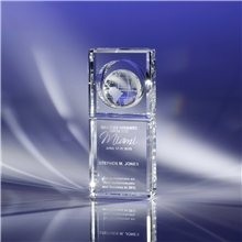 Clearaward Optical Crystal Inset Globe atop Beveled Column 9 in