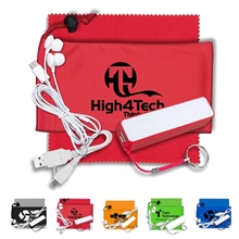TECHBANK PLUS Mobile Tech Power Bank Accessory Kit with Earbuds in Microfiber Cinch Pouch
