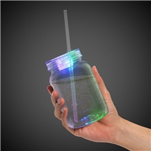 Multi Color LED 20 oz Mason Jar with Straw