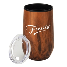 14 oz Wood Tone Economy Stainless Steel Stemless Wine with Plastic lining