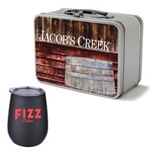 Retro Lunchbox + Single 10 oz Stemless Wine Glass in Vacuum Formed Insert