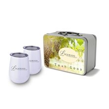 Retro Lunchbox + Double 10 oz Stemless Wine Glass In Vacuum Formed Insert
