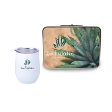 Retro Lunchbox + Single 12 oz Rubberized Finish Stemless Wine Glass In Vacuum Formed Insert