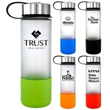 Metal Lanyard Lid 22 oz Frosted Glass Grip Bottle