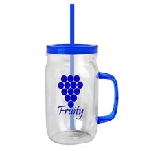 27 oz Tritan(TM) Clear Mason Jar with Translucent Colored Handle, Lid and Straw