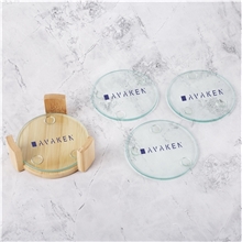 Round Glass Coasters 5 Piece Set with Wood Stand