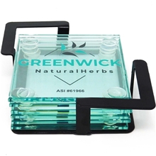 Square Glass Coasters 6 Piece Set In Metal Stand