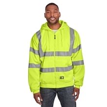 Berne Mens Tall Hi - Vis Class 3 Lined Full - Zip Hooded Sweatshirt