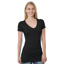 Bayside Ladies USA Made V - Neck T - Shirt