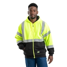 Berne Mens Hi - Vis Class 3 Color Block Full - Zip Hooded Sweatshirt
