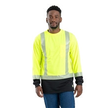 Berne Mens Hi - Vis Class 3 Color Blocked Long - Sleeve T - Shirt