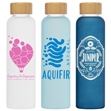 Lucerne - 20 oz Frosted Borosilicate Glass Bottle with Bamboo Lid