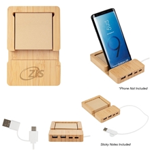 Bamboo Multi - Port Hub With Phone Holder Sticky Notes