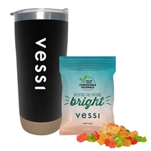 Cork Base Double Wall Tumbler with Compostable bag of Gummy Bears