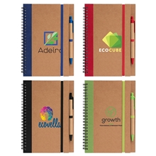 Kraft Hard Cover Spiral Notebook with Pen - ColorJet