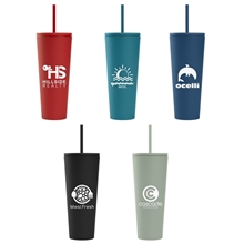 Spire - 24 oz Soft Touch Double Wall Recycled Plastic Tumbler w / Straw