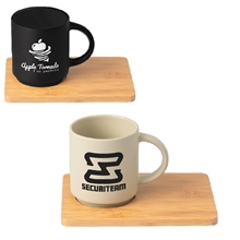 Caf Duo - 11 oz Ceramic Mug Bamboo Board Set