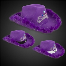 Purple Light Up Cowboy Hat w / Tiara and Feather