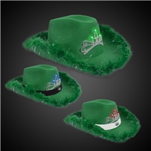 Green Light Up Cowboy Hat w / Tiara and Feather