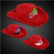 Red Light Up Cowboy Hat w / Tiara and Feather