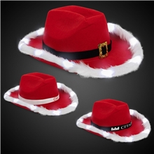 Red Santa Light Up Cowboy Hat with White Marabou Trim