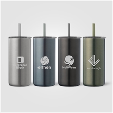 Borealis Recycled Stainless Steel Straw Tumbler - 16 oz - Laser