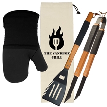 Wood BBQ Set with Mitt