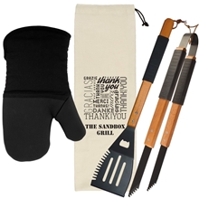 Wood BBQ Set with Mitt - Thank You