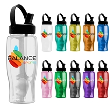 Poly - pure - 27 oz Transparent Bottle with Flip Straw Swivel Handle Lid - and Digital Imprint