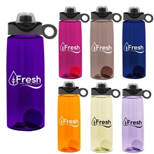 The Flair - 26 oz Transparent Tritan Bottle withDrink - Thru Snap On Silicone Loop Handle Lid and Mixing Ball