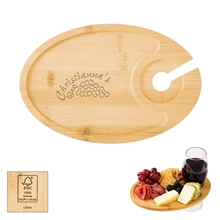 Wine Dine Recessed Bamboo Tray With Wine Glass Holder