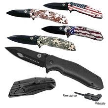 Tactical Pocket Knife with Fire Starter Emergency Whistle